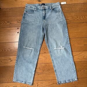 NWT Gap Jeans Women SZ 16 Destructed 90's Loose Straight Wide Leg Raw Hem